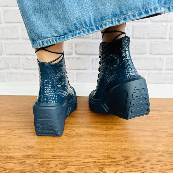 ⭐Chuck 70 De Luxe Wedge Platform Leather Sneakers 7.5 Womens Shoes Blue A10037C - Picture 6 of 11